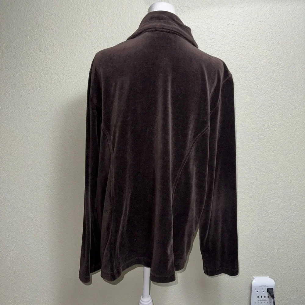 Zenergy by Chico's Size 3 Brown Velour Track Jacket Luxe Athleisure Y2K Zip XL